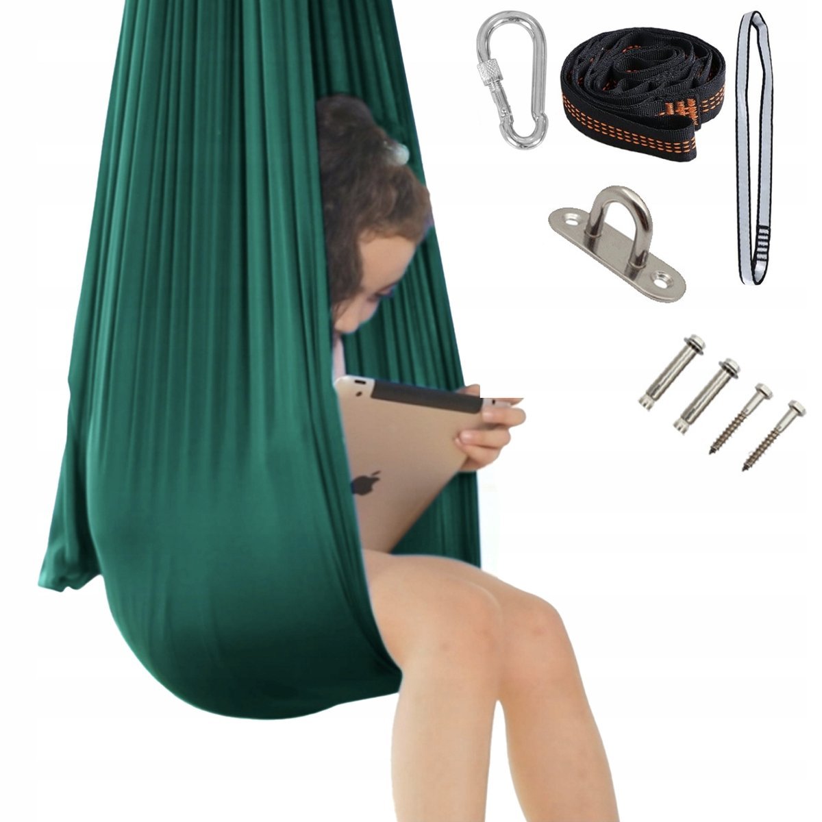 CHUSTA HAMAK AKROBATYCZNA SENSORYCZNA DLA DZIECI ZIELONA 280x150cm