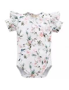 Yosoy Body niemowlęce z krótkim rękawem z falbankami bawełna organiczna Secret garden on white, Rozmiar: 56 - Body dla niemowląt - miniaturka - grafika 1