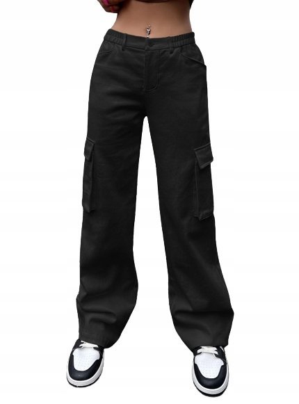 SHEIN DAMSKIE SPODNIE CZARNE BOJÓWKI BASIC 36 V5Z