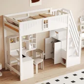 Łóżka dla dzieci i młodzieży - Łóżko piętrowe 90 x 200 cm z szafą i 1 szufladą - Sosna + sklejka + MDF - Białe (bez materaca) - miniaturka - grafika 1