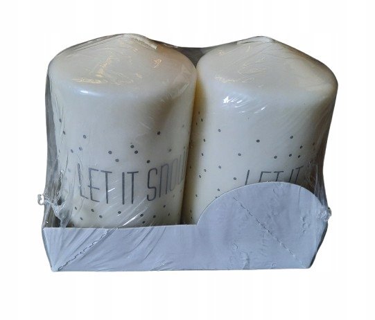 Świeca walec biała 2 szt Let it Snow 58 x 110 mm