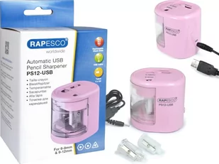 Temperówka elektryczna USB Rapesco na 2 grubości pudrowy róż - Temperówki - miniaturka - grafika 1