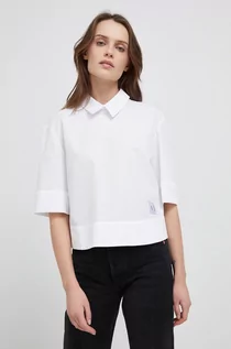 Bluzki damskie - Armani Exchange Armani Exchange bluzka bawełniana damska kolor biały gładka - grafika 1