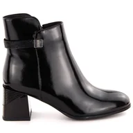 Botki damskie - Botki damskie lakierowane na ozdobnym obcasie czarne D&A S.Barski Premium Collection MR880-140 - miniaturka - grafika 1