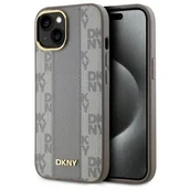 Etui i futerały do telefonów - Etui DKNY Leather Checkered Mono Pattern MagSafe do Apple iPhone 15 Plus Beżowy - miniaturka - grafika 1