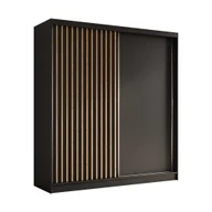 Szafy - AGMAT szafa z drzwiami przesuwnymi Nevada, szafa z 2 drzwiami, nowoczesna szafa w kolorze: czarny, szafa w rozmiarze: 200 x 216 x 61 cm - miniaturka - grafika 1