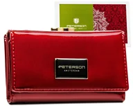 Portfele - Peterson Skórzany portfel damski lakierowany czerwony RFID na prezent - miniaturka - grafika 1