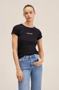 Koszulki i topy damskie - Mango t-shirt bawełniany Pstmng kolor czarny - grafika 1