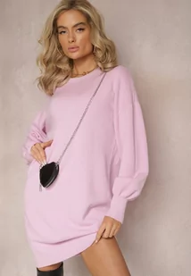 Jasnofioletowa Dzianinowa Sukienka Mini z Torebką w Kształcie Serca Fuksenia - Sukienki - miniaturka - grafika 1