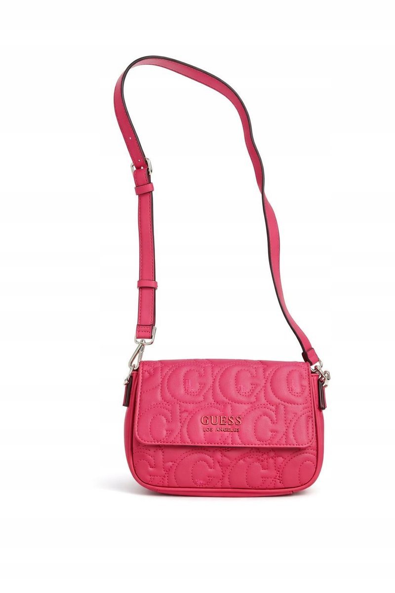 GUESS PIKOWANA TOREBKA NA RAMIĘ W KOLORZE RÓŻOWYM Z LOGO 25x15x4,5 1GŁA