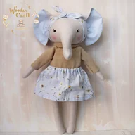 Maskotki i pluszaki - Słonik Wiki przytulanka w beżowym sweterku błękitnej spódniczce z opaską - miniaturka - grafika 1