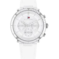 Moda i Uroda OUTLET - Tommy Hilfiger Damski analogowy zegarek kwarcowy ze skórzanym paskiem 1782352, Srebrny biały, pasek - miniaturka - grafika 1