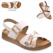 Sandały damskie - Sandały damskie Skórzana Wkładka 39 Inblu regulowane na rzep Białe Lekkie - miniaturka - grafika 1