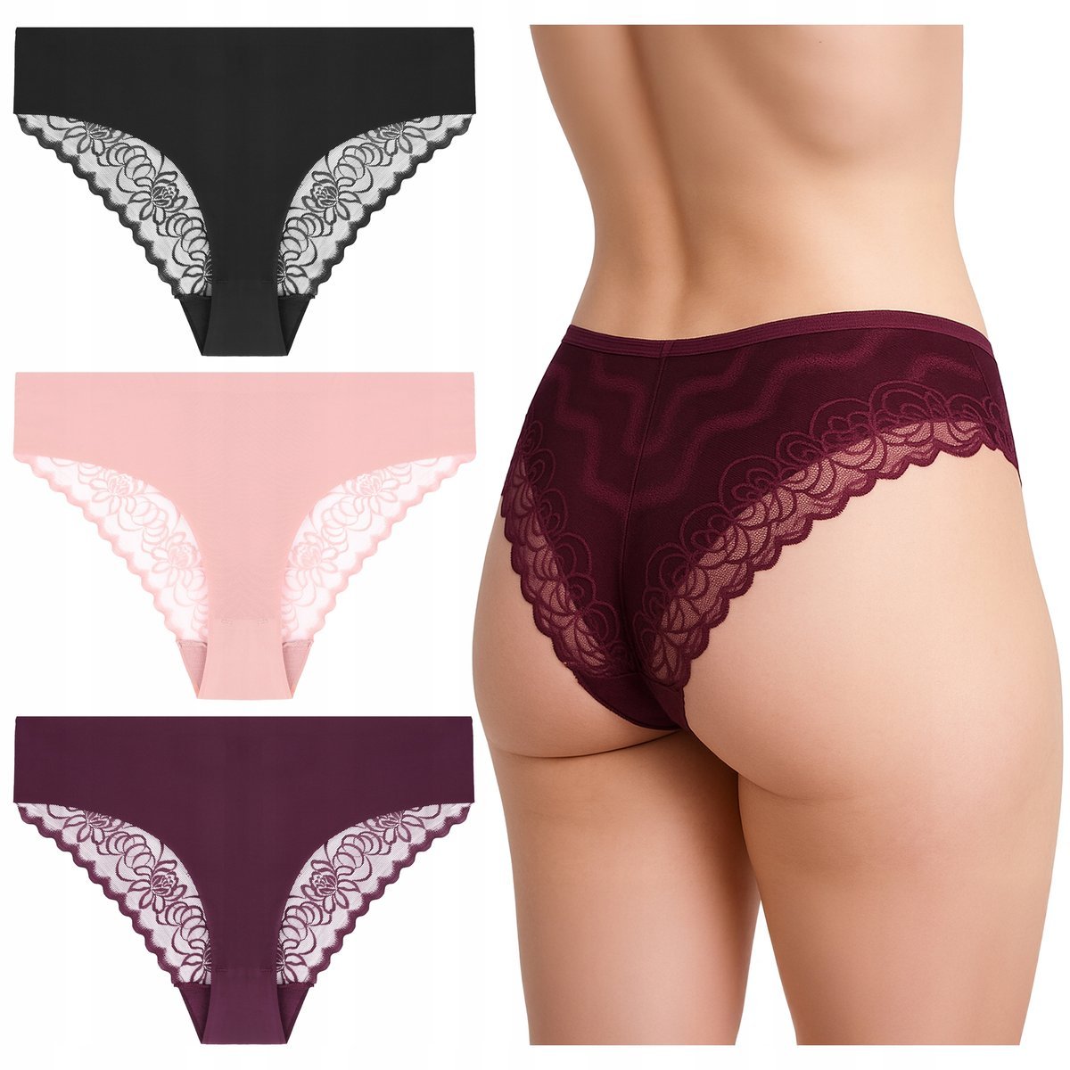MAJTKI DAMSKIE FIGI Bikini Koronka Kobiece Seksowne MORAJ 3-Pak r. M