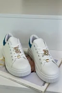 Trampki damskie - Trampki Eko Skórzane Niskie  Z Przypinkami Biało-Niebieskie Cillione - Zazoo - miniaturka - grafika 1