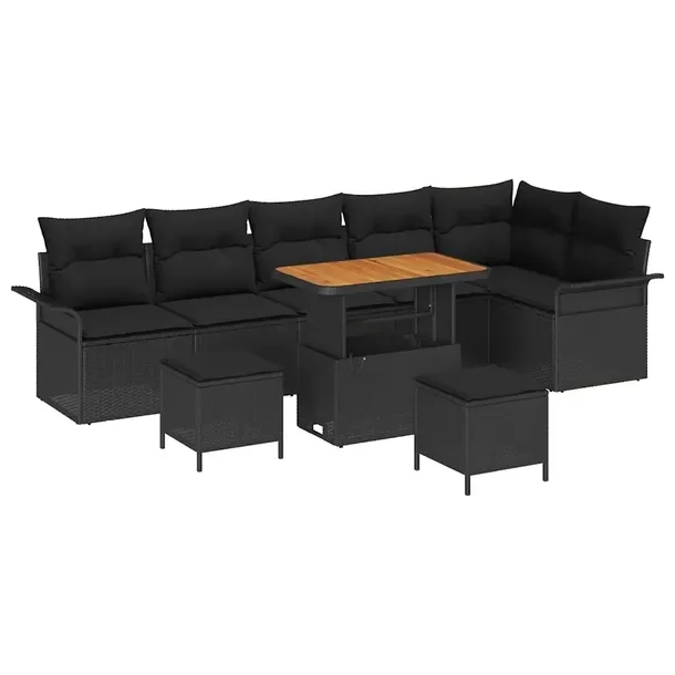 Zestaw Ogrodowy z Polirattanu dla 6 Osób, Czarny, Sofa 3-Osobowa, Stolik