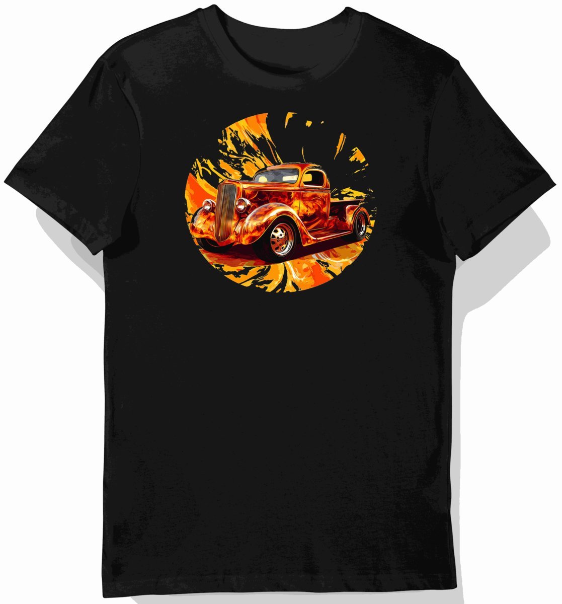 Koszulka męska czarna z grafiką klasycznego auta i ciężarówki XL