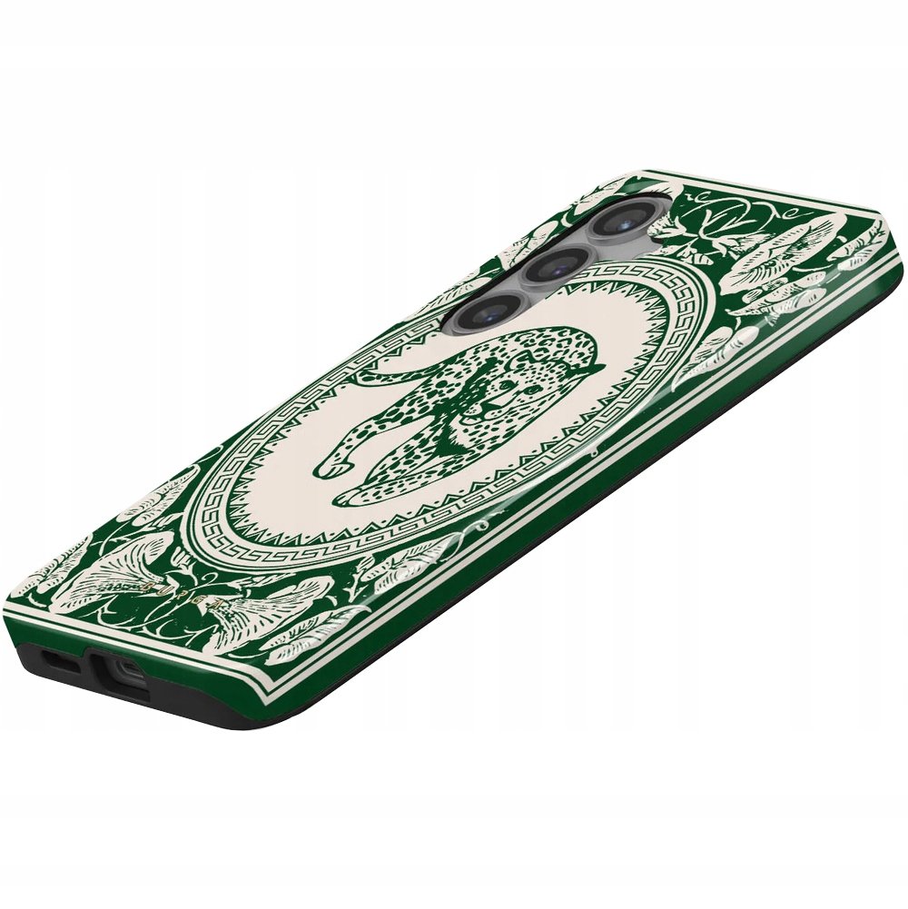 Burga Etui Antique Tough do Galaxy S24, beżowe z zielonymi wzorami