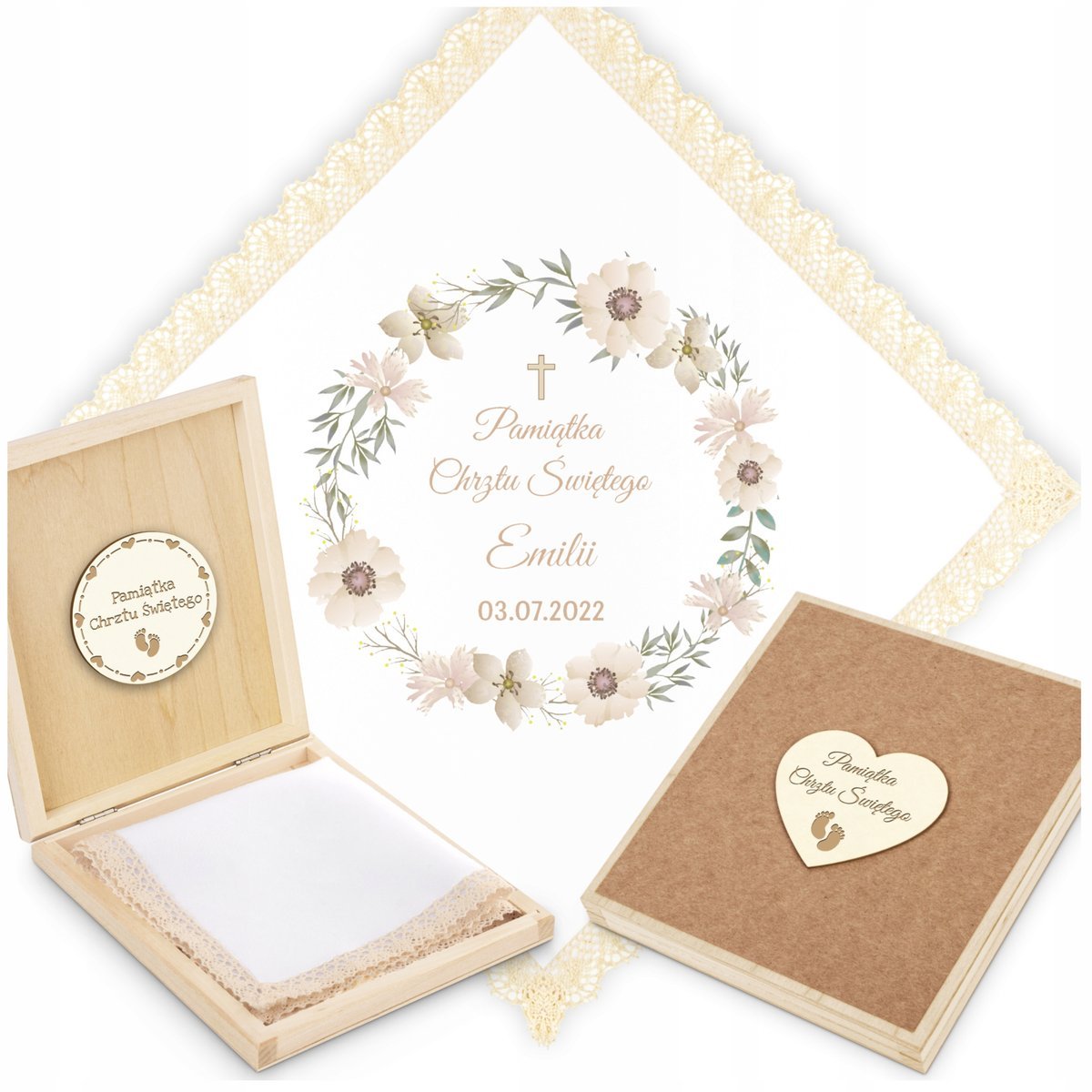 Szatka do Chrztu z Imieniem Biała Szatka na Chrzest + PUDEŁKO szt