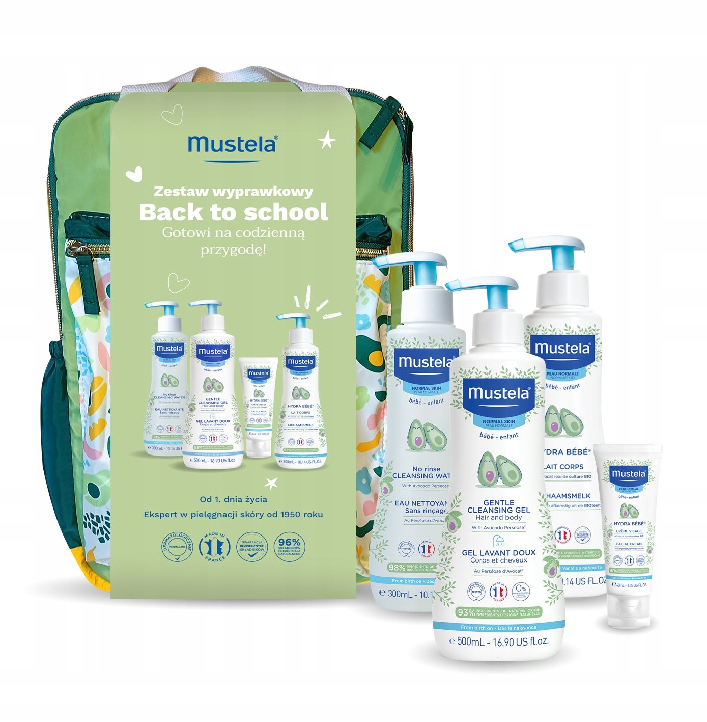 Mustela Zestaw Wyprawkowy dla niemowląt (4 produkty Plecak Gratis!)