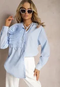 Koszule damskie - Niebieska Koszula z Wiązanym Sznurkiem Przy Szyi i Ozdobną Aplikacją z Boku Oldivia - miniaturka - grafika 1