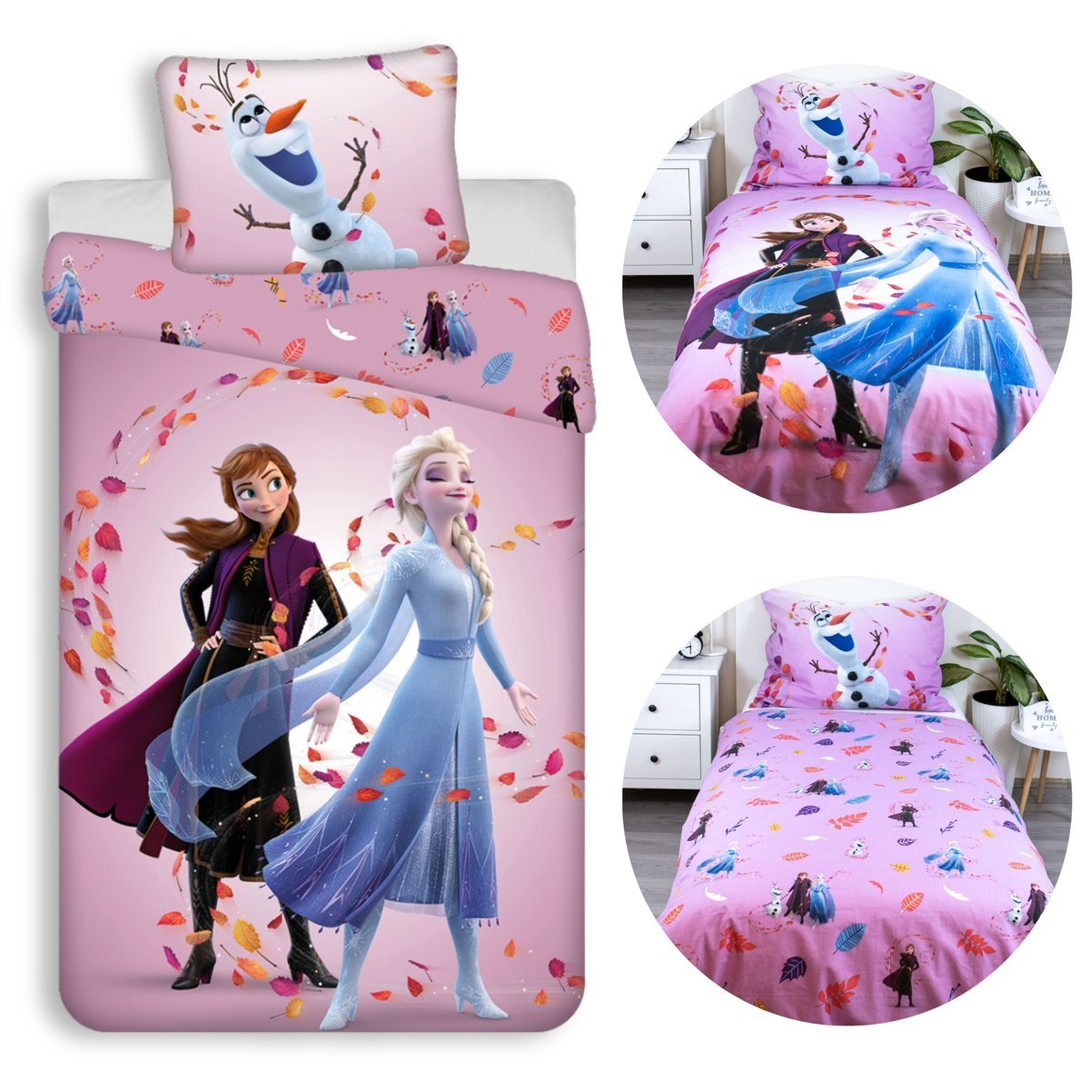 DISNEY Kraina Lody Fioletowa DWUSTRONNA, bawełniana pościel dziecięca na zamek, 100% BAWEŁNA 140x200cm+50x70cm OEKO-TEX