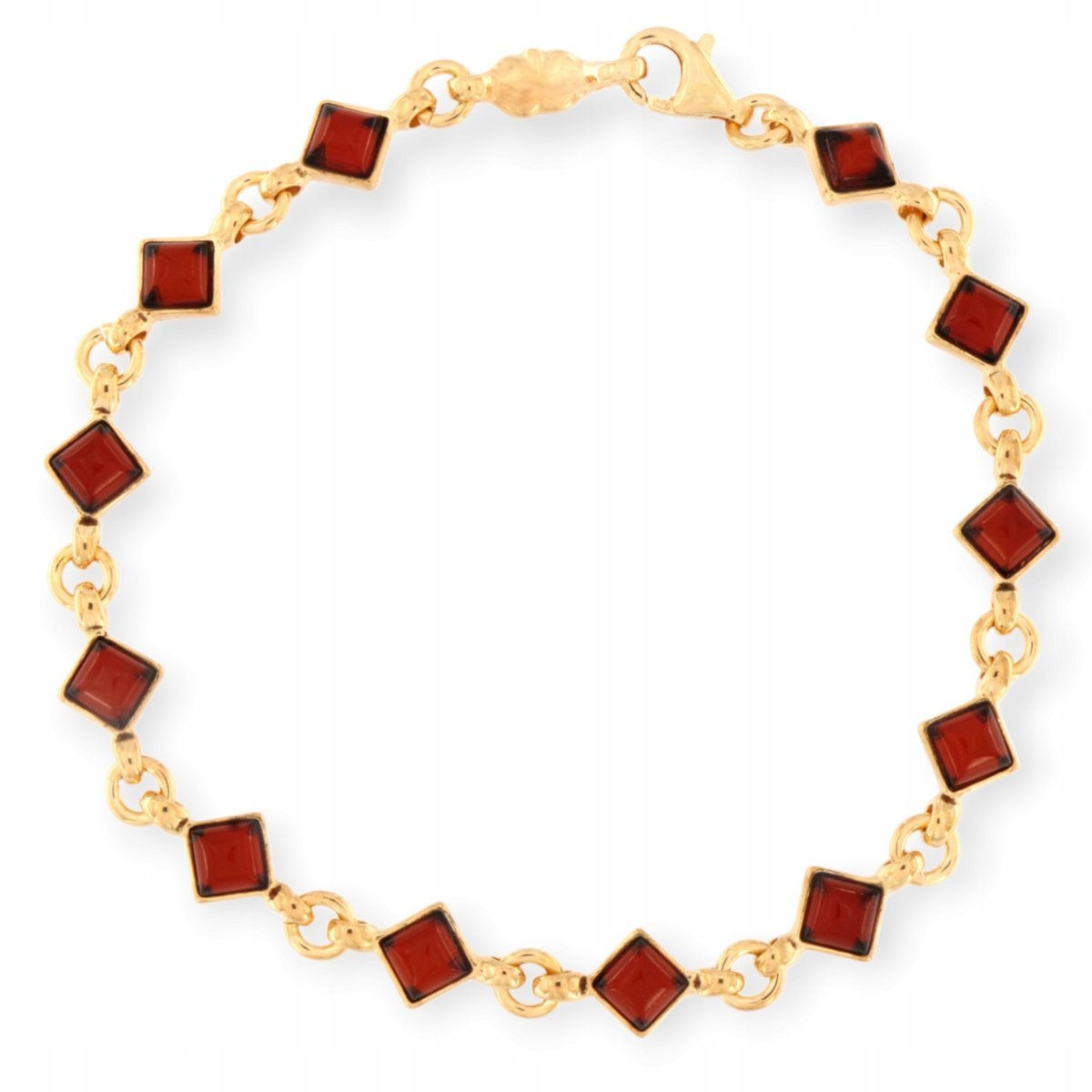 Bransoletka Srebro 925 - Bransoletka bursztynowa pozłacana wiśnia