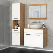 Szafki łazienkowe - Zestaw Łazienkowy Szafka Wisząca 90cm Słupek Umywalka Z Lustrem Dąb Wotan - miniaturka - grafika 1