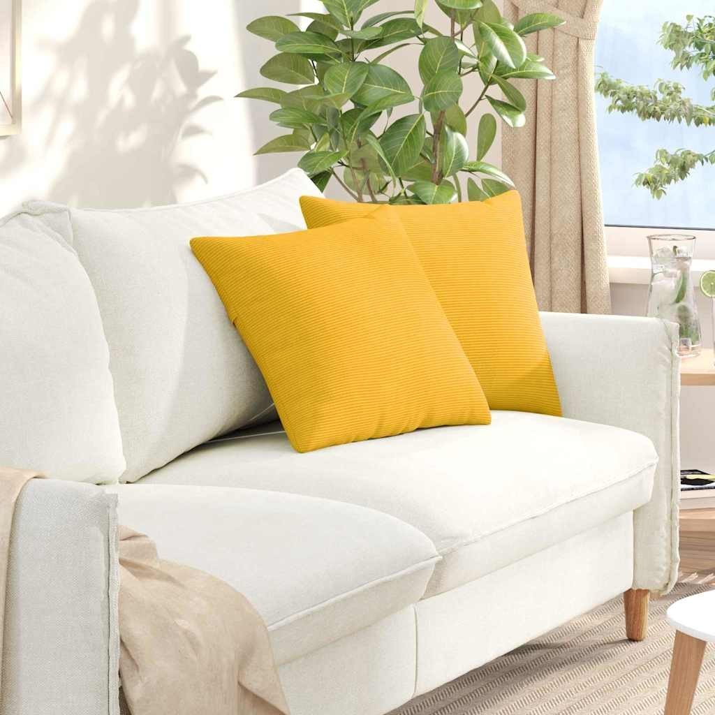 vidaXL Poduszki na sofę 2 pcs Jasnożółty 45 x 45 cm Tkanina sztruksowa