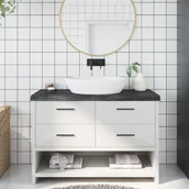 Szafki łazienkowe - vidaXL Blat do łazienki, ciemnoszary, 120x50x6 cm, lite drewno - miniaturka - grafika 1