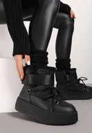 Śniegowce damskie - Czarne Śniegowce na Platformie Ocieplone Futerkiem z Zapięciem na Rzep Soriva - miniaturka - grafika 1