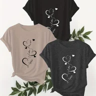 Bluzki damskie - TEMU Zestaw Trzyczęściowy T-Shirt z Krótkim Rękawem w Serduszka 3539 - miniaturka - grafika 1