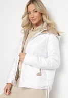Kurtki damskie - Biała Kurtka Pikowana z Odpinanym Kapturem i Ściągaczami po Bokach Nusarianis - miniaturka - grafika 1