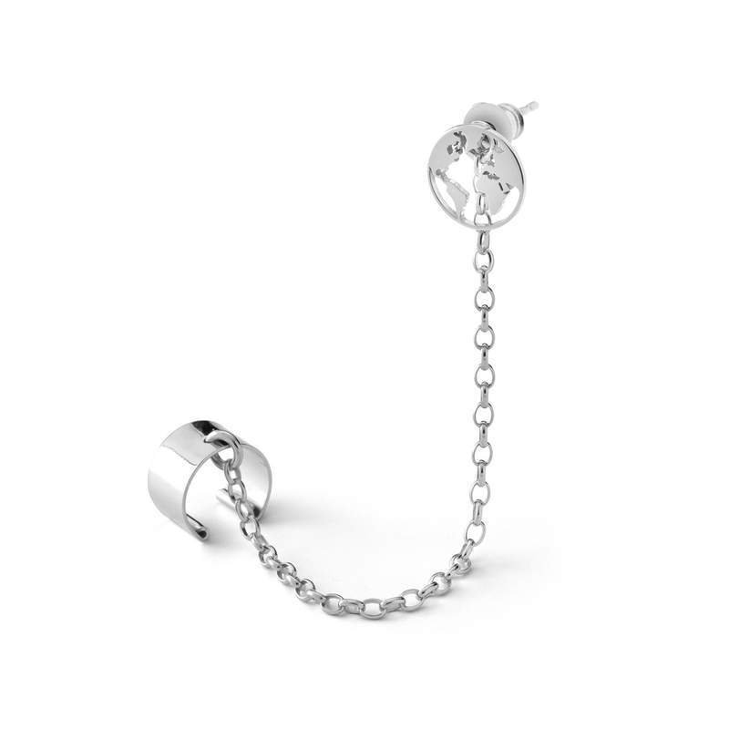 Kolczyk nausznica - kula ziemska, srebro 925