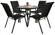 Meble ogrodowe - ZESTAW MEBLI OGRODOWYCH BALKON TARAS STÓŁ BERGAMO FI90 + 4x KRZESŁA MINORKA CZARNY - miniaturka - grafika 1