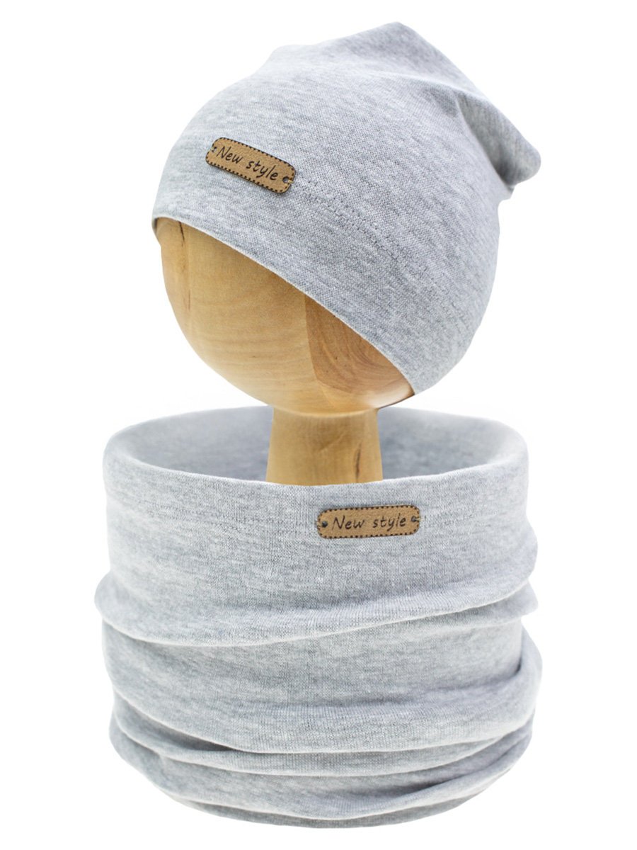 Dziecięcy komplet komin + czapka szary melanż Nicol r.140/146