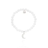 Bransoletki - Bransoletka z białego jadeitu ze srebrnym ażurowym księżycem - miniaturka - grafika 1