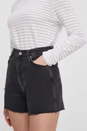Spodenki damskie - Pepe Jeans szorty jeansowe damskie kolor czarny gładkie high waist - miniaturka - grafika 1