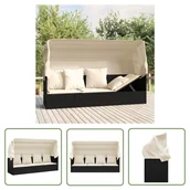 Leżaki ogrodowe - The Living Store Leżanka ogrodowa z daszkiem i poduszkami - czarna - polirattan - Leżak - miniaturka - grafika 1