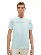 Koszulki męskie - T-shirt męski TOM TAILOR z nadrukiem w paski i logo, 30463-zgaszony miętowy błękit, XXL - miniaturka - grafika 1