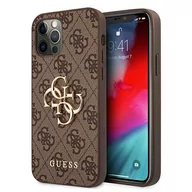 Etui i futerały do telefonów - Guess 4G Big Metal Logo - Etui iPhone 12 / iPhone 12 Pro brązowy - miniaturka - grafika 1