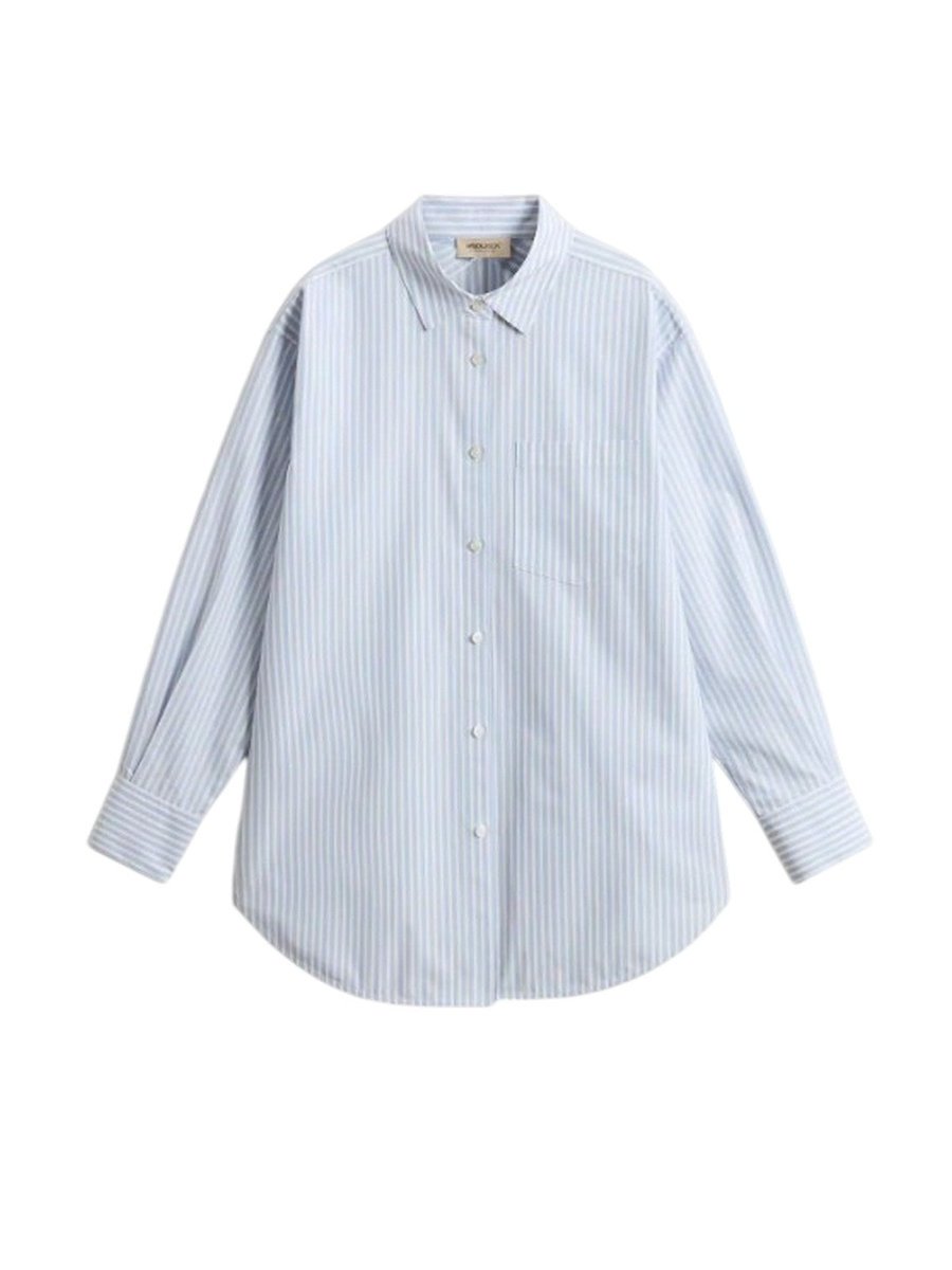 camicie damskie woolrich - striped bawełna poplin boyfriend shirt stripe niebieski - niebieski