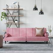Sofy i kanapy - vidaXL Rozkładana kanapa z podłokietnikami, różowa, aksamitna - miniaturka - grafika 1