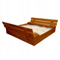 Place zabaw - Malowana Piaskownica DREWNIANA ZAMYKANA SKŁADANA Z ŁAWECZKAMI 120x120 - miniaturka - grafika 1