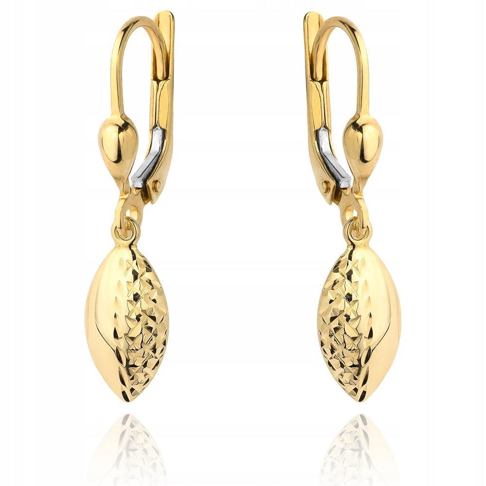 Kolczyki złote wiszące 585 owale pół diamentowane 1.57g Elegancki wzór 14kt