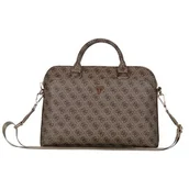 Torby na laptopy - Torba GUESS 4G Zipper Pocket Triangle Logo 15 cali Brązowy - miniaturka - grafika 1