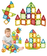 Klocki - Klocki magnetyczne 46 elementów – kreatywny zestaw edukacyjny 2D i 3D dla dzieci - miniaturka - grafika 1