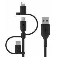 Kable USB - Belkin Uniwersalny kabel (3 w 1, USB-C, Lightning, kabel micro USB) do ładowania smartfonów, tabletów, powerbanków i innych urządzeń (1 m), CAC001bt1MBK CAC001bt1MBK - miniaturka - grafika 1