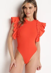 Pomarańczowe Bawełniane Body z Rękawami z Falbanek Zapinane na Napy Gilines - Body - miniaturka - grafika 1