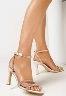 Sandały damskie - Beżowe Sandały na Szpilce z Cienkimi Paskami z Cyrkoniami Adamia - miniaturka - grafika 1